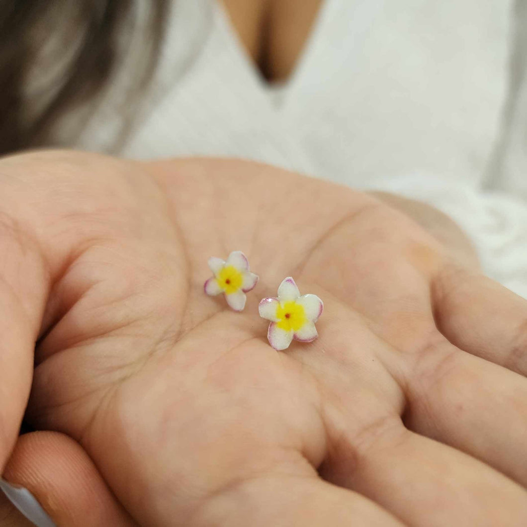 READY TO SHIP Frangipani Flower Stud Earrings - 925 Sterling Silver FJD$