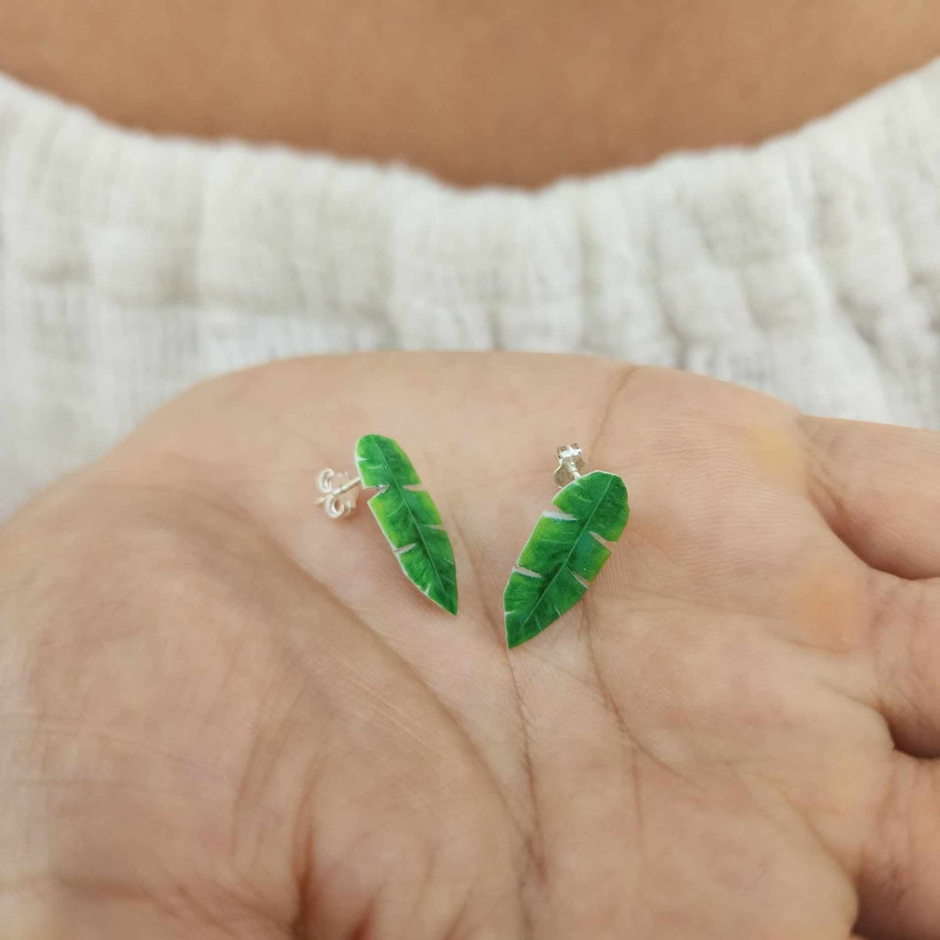 READY TO SHIP Leaf Resin Stud Earrings - 925 Sterling Silver FJD$
