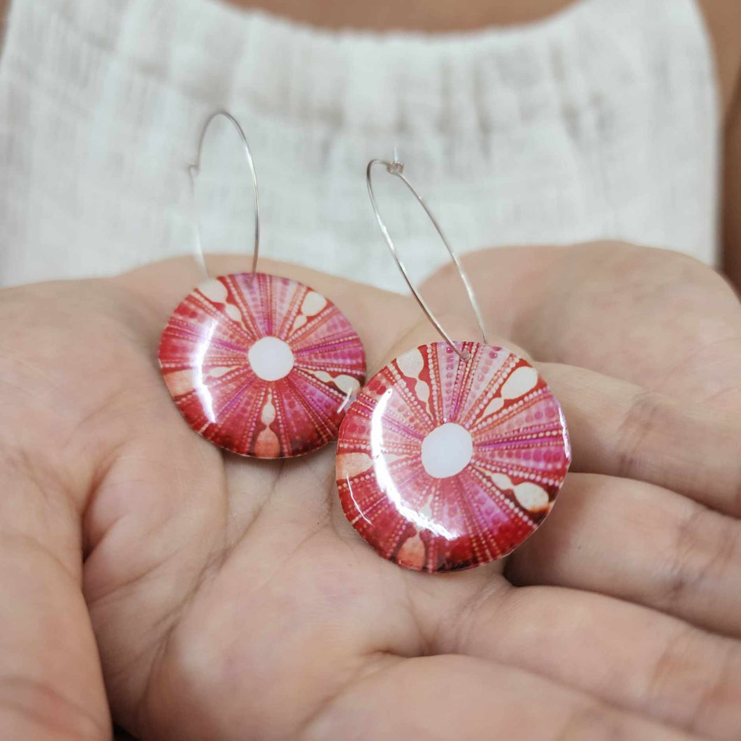 READY TO SHIP Sea Urchin Resin Hoop Earrings - 925 Sterling Silver FJD$