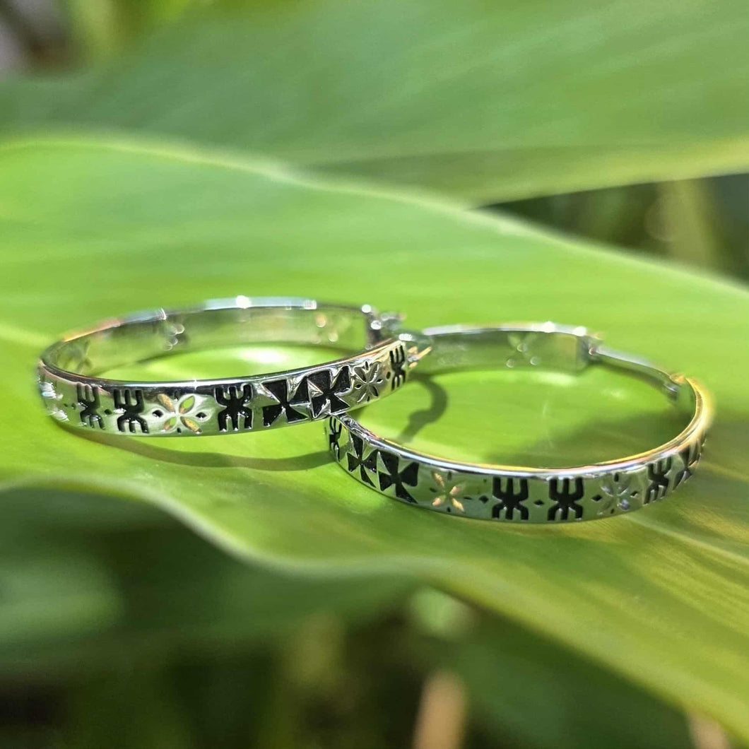 READY TO SHIP Tapa Hoop Earrings in 925 Sterling Silver - FJD$