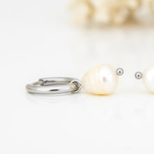 Load image into Gallery viewer, READY TO SHIP Freshwater Pearl Hoop Earrings - Stainless Steel FJD$
