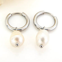 Load image into Gallery viewer, READY TO SHIP Freshwater Pearl Hoop Earrings - Stainless Steel FJD$
