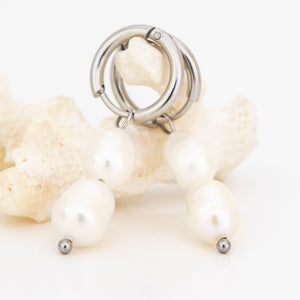 READY TO SHIP Freshwater Pearl Hoop Earrings - Stainless Steel FJD$