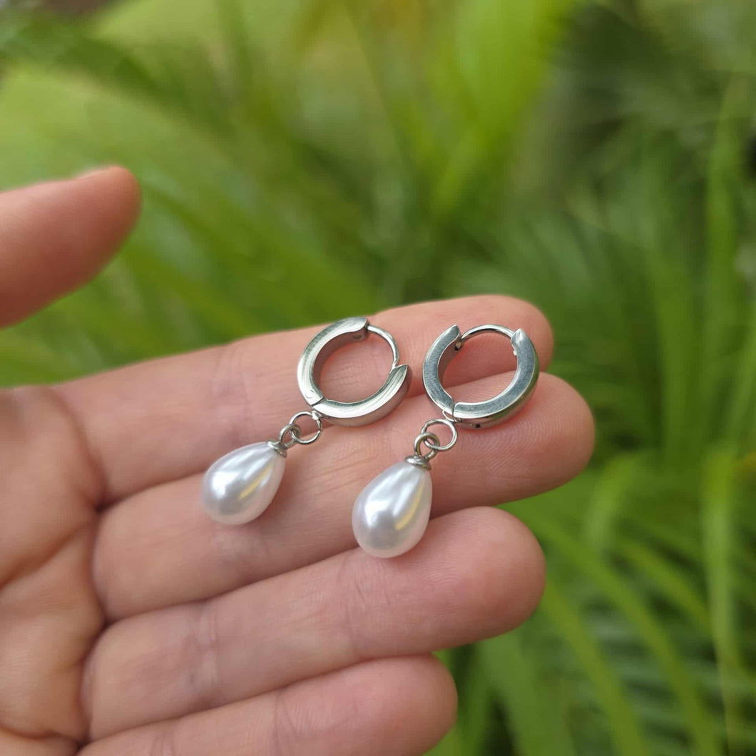 READY TO SHIP Freshwater Pearl Huggie Earrings - Stainless Steel FJD$