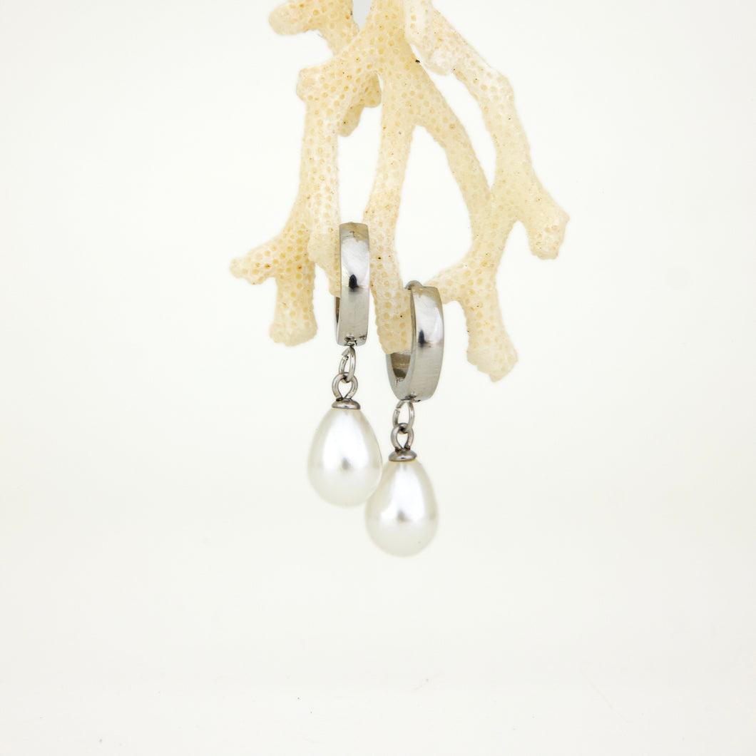 READY TO SHIP Freshwater Pearl Huggie Earrings - Stainless Steel FJD$