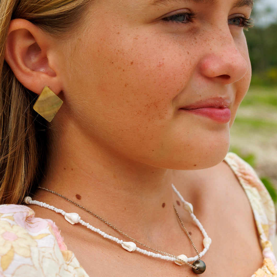 READY TO SHIP Mother of Pearl Stud Earrings - Stainless Steel FJD$