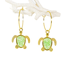 Load image into Gallery viewer, Recycled Ocean Plastic Turtle Earrings - Gold Plated Stainless Steel FJD$
