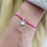 READY TO SHIP Frangipani Charm Nylon Bracelet - 925 Sterling Silver FJD$