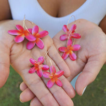 Load image into Gallery viewer, READY TO SHIP Frangipani Flower Resin Hoop Earrings - 14k Gold Fill FJD$
