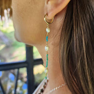 READY TO SHIP Huggie Earrings with Freshwater Pearls and Glass Bead detail - 14k Gold Fill FJD$