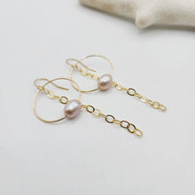 Load image into Gallery viewer, READY TO SHIP Earrings with Freshwater Pearl and chain detail - 14k Gold Fill FJD$
