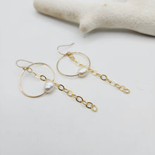 Load image into Gallery viewer, READY TO SHIP Earrings with Freshwater Pearl and chain detail - 14k Gold Fill FJD$
