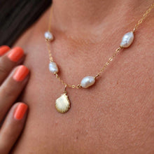 Load image into Gallery viewer, READY TO SHIP Freshwater Pearl &amp; Mermaid Charm Necklace in 14k Gold Fill - FJD$
