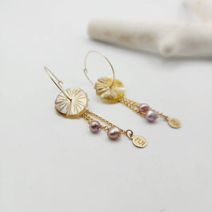 READY TO SHIP Mother of Pearl Hoop Earrings with Freshwater Pearls in 14k Gold Fill - FJD$
