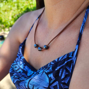 READY TO SHIP Fiji Saltwater Pearl Trio Faux Suede Leather Necklace - FJD$