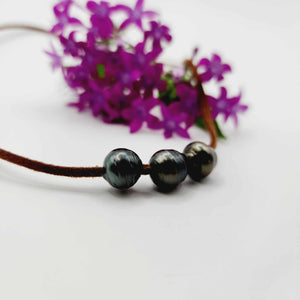 READY TO SHIP Fiji Saltwater Pearl Trio Faux Suede Leather Necklace - FJD$