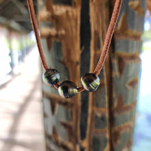 Load image into Gallery viewer, READY TO SHIP Fiji Saltwater Pearl Trio Faux Suede Leather Necklace - FJD$
