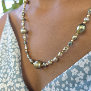 READY TO SHIP Civa Fiji Saltwater, Graded & Keshi Pearl Necklace - 14k Gold Fill FJD$