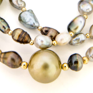READY TO SHIP Civa Fiji Saltwater, Graded & Keshi Pearl Necklace - 14k Gold Fill FJD$