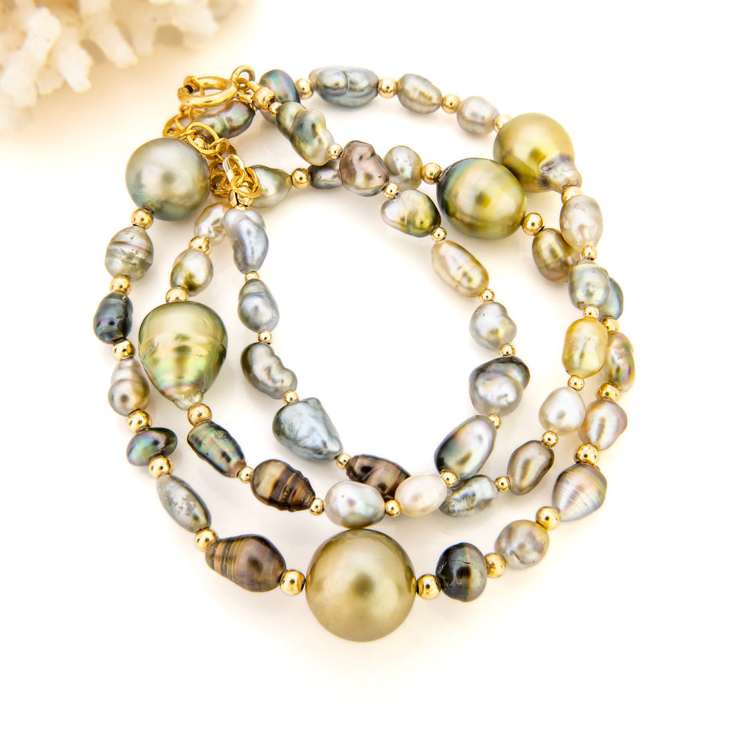 READY TO SHIP Civa Fiji Saltwater, Graded & Keshi Pearl Necklace - 14k Gold Fill FJD$