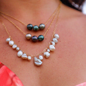 READY TO SHIP Fiji Saltwater Pearl Trio Necklace - 14k Gold Fill FJD$