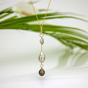 READY TO SHIP Civa Fiji Saltwater Pearl Trio Lariat Y-Necklace - 14k Gold Fill FJD$
