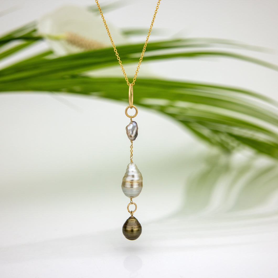 READY TO SHIP Civa Fiji Saltwater Pearl Trio Lariat Y-Necklace - 14k Gold Fill FJD$
