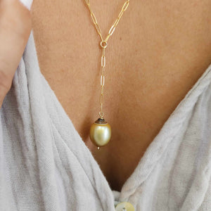 READY TO SHIP Civa Fiji Saltwater Pearl Lariat Y-Necklace - 14k Gold Fill FJD$