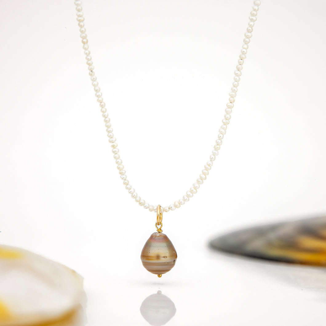 READY TO SHIP Freshwater Pearl Necklace with Civa Fiji Pearl Pendant - 14k Gold Fill FJD$