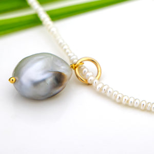 READY TO SHIP Freshwater Pearl Necklace with Civa Fiji Pearl Pendant - 14k Gold Fill FJD$