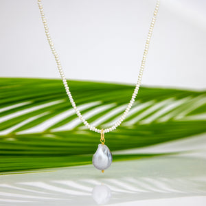 READY TO SHIP Freshwater Pearl Necklace with Civa Fiji Pearl Pendant - 14k Gold Fill FJD$