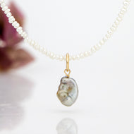 READY TO SHIP Freshwater Pearl Necklace with Civa Fiji Pearl Pendant - 14k Gold Fill FJD$