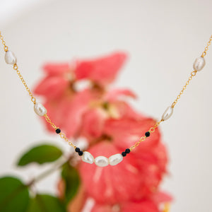 READY TO SHIP Freshwater Pearl & Faceted Glass Beads Necklace in 14k Gold Fill - FJD$