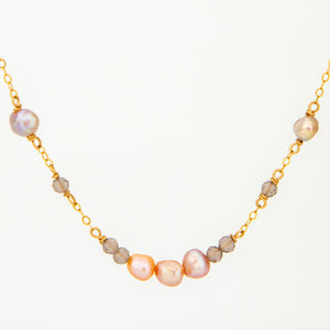 READY TO SHIP Freshwater Pearl & Labradorite Faceted Beads Necklace and Earrings Set in 14k Gold Fill - FJD$