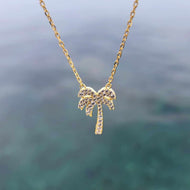Palm Tree Necklace with Cz Stone Detail - 18k Gold Vermeil FJD$
