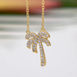 PRE ORDER Palm Tree Necklace with Cz Stone Detail - 18k Gold Vermeil FJD$
