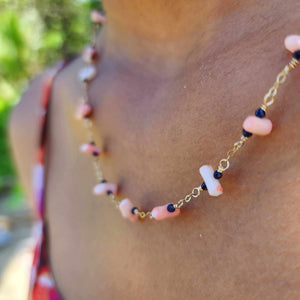 READY TO SHIP Coral & Glass Beads Necklace in 14k Gold Fill - FJD$