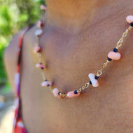 READY TO SHIP Coral & Glass Beads Necklace in 14k Gold Fill - FJD$