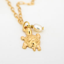 Load image into Gallery viewer, READY TO SHIP Freshwater Pearl &amp; Turtle Charm Necklace - Gold Plated FJD$

