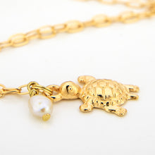 Load image into Gallery viewer, READY TO SHIP Freshwater Pearl &amp; Turtle Charm Necklace - Gold Plated FJD$
