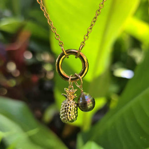 READY TO SHIP Civa Fiji Pearl Necklace with Pineapple Charm - Gold Plated over Stainless Steel FJD$