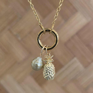 READY TO SHIP Civa Fiji Pearl Necklace with Pineapple Charm - Gold Plated over Stainless Steel FJD$