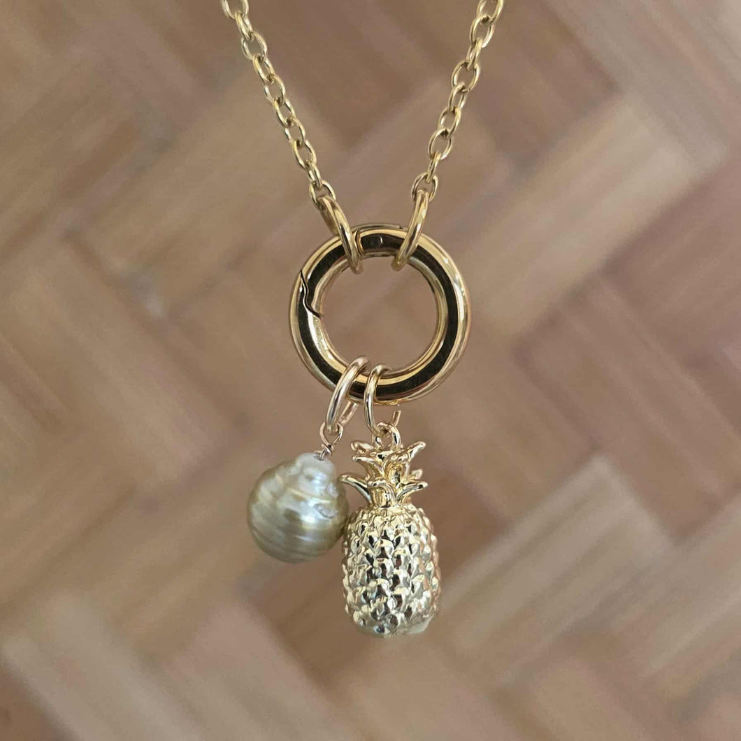 READY TO SHIP Civa Fiji Pearl Necklace with Pineapple Charm - Gold Plated over Stainless Steel FJD$