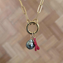 Load image into Gallery viewer, READY TO SHIP Civa Fiji Pearl Necklace with Red Coral Charm - Gold Plated over Stainless Steel FJD$
