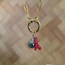 Load image into Gallery viewer, READY TO SHIP Civa Fiji Pearl Necklace with Red Coral Charm - Gold Plated over Stainless Steel FJD$
