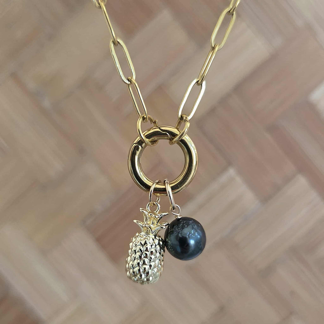 READY TO SHIP Civa Fiji Pearl Necklace with Pineapple Charm - Gold Plated over Stainless Steel FJD$