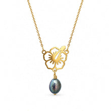 Load image into Gallery viewer, Freshwater Pearl Hibiscus Necklace - Gold Plated over Stainless Steel FJD$
