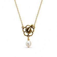 Load image into Gallery viewer, Freshwater Pearl Hibiscus Necklace - Gold Plated over Stainless Steel FJD$
