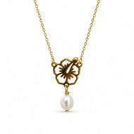 Freshwater Pearl Hibiscus Necklace - Gold Plated over Stainless Steel FJD$