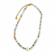 Freshwater Pearl & Bead Choker Necklace - Gold Plated over Stainless Steel FJD$